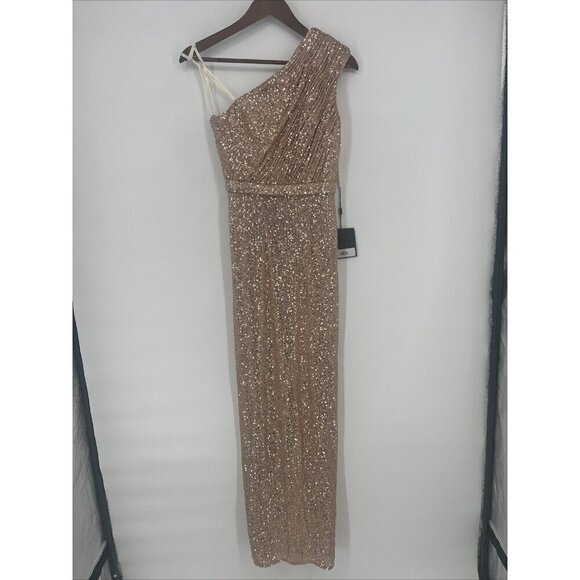 MAC DUGGAL Womens Size 0 Gold SEQUINED RUCHED 1 SHOULDER Formal GOWN Dress 26694 - Picture 5 of 11